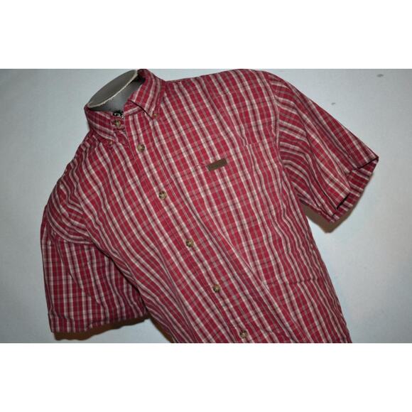 29079 Carhartt Button Up Work Shirt Size XL Mens Front Pocket Red Plaid - Picture 1 of 8